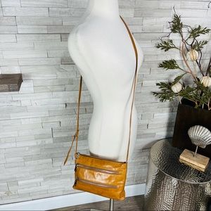 HOBO The Original Triple Zip Leather Crossbody Bag Small Gold Purse Soft Boho